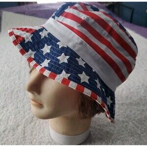 Cityhunter Red White Blue Stars Stripes 4th Of July Cotton Bucket Hat OS
